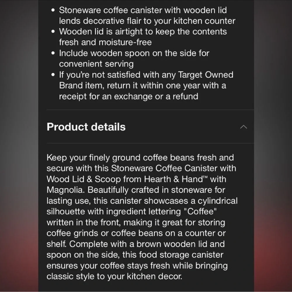 Hearth & Hand Ceramic Coffee Canister Crock w/ Wood Lid & Wooden Spoon